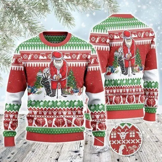 Merry Xmas Golf With Santa Playing Awesome Ugly Christmas Sweater Crewneck Sweat