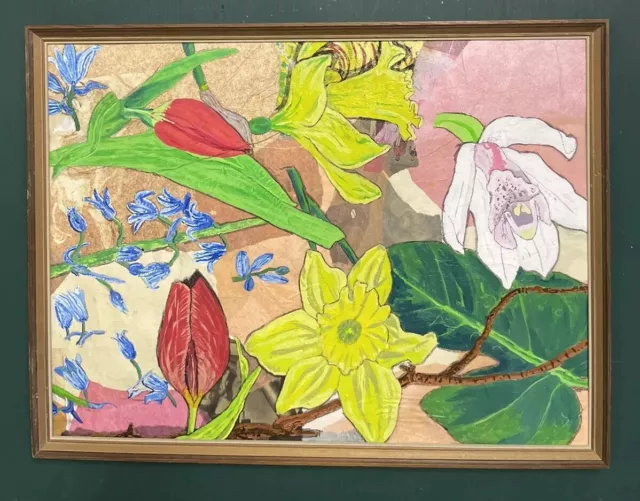 Large Original Mid Century Modernist Botanical Floral Gouache Painting