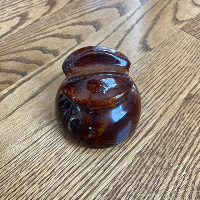 Vintage Ohio Brass Co (B in Oval) Glazed Brown Porcelain Saddleback Insulator 3