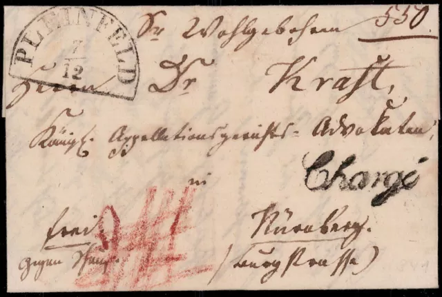 Bayern; "PLEINFELD", Segment nebst Schreibschrift L1 "CHARGE" je auf Brief 1841