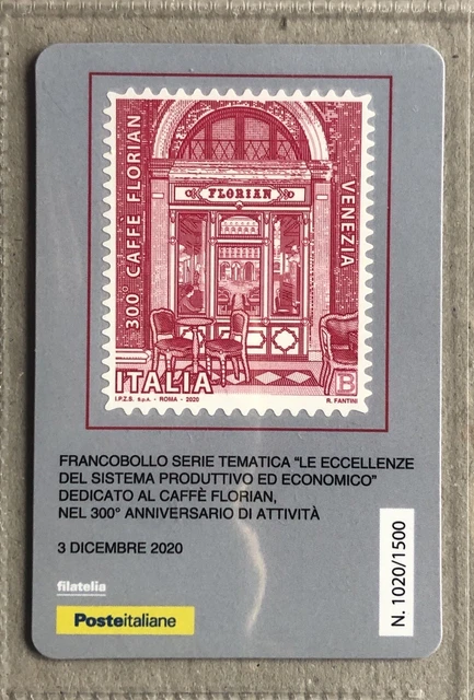 ITALIA 2020 CAFFE FLORIAN VENEZIA TESSERA FILATELICA FRANCOBOLLO tiratura 1500