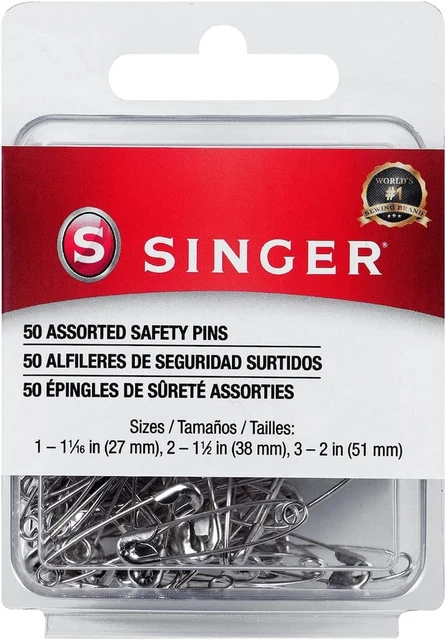 00226 Assorted Safety Pins, Multisize, Nickel Plated, 50-Count
