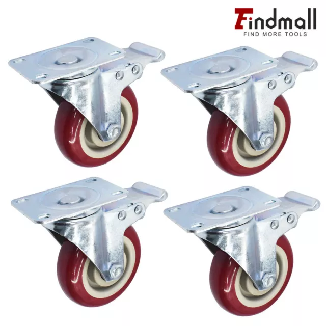 Findmall 4 Pack 4" Heavy Duty Caster Set Wheels All Swivel & Brake Casters New