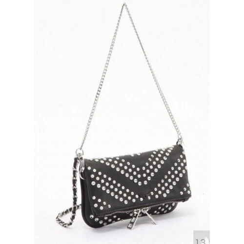 ZADIG VOLTAIRE Leather Studded Clutch Shoulder Bag W Dust Bag