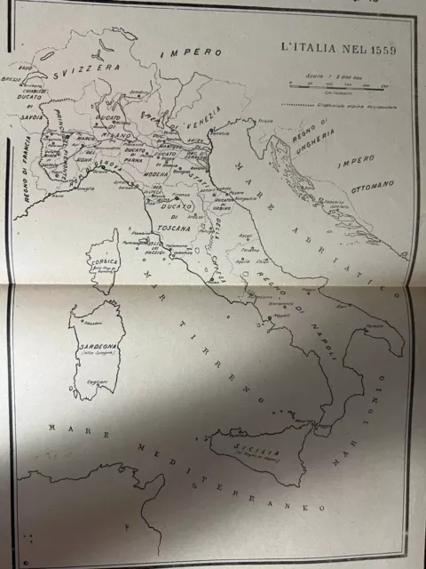 1920’S  Map of Italy in 1559: Duchies, Kingdoms, Republics, Principalities C7D14