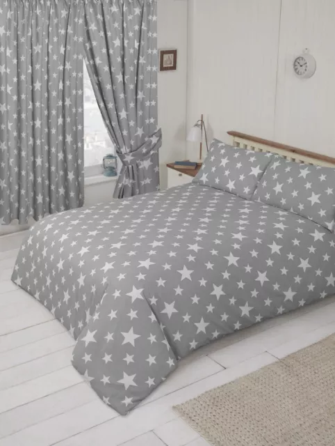 Junior Duvet Cover Set Stars Grey White Funky Bedding Set Polycotton Luxury