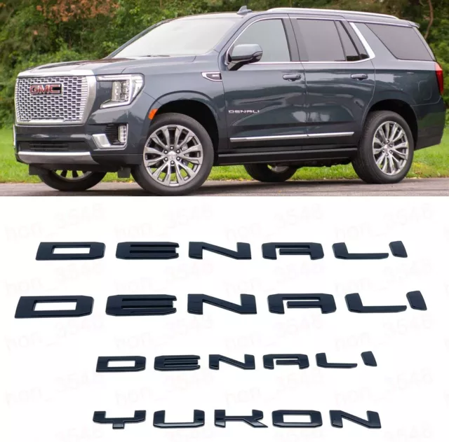 Gloss Black Door Rear DENALI Yukon Emblems Letters 2021-2023 GMC Yukon Yukon XL