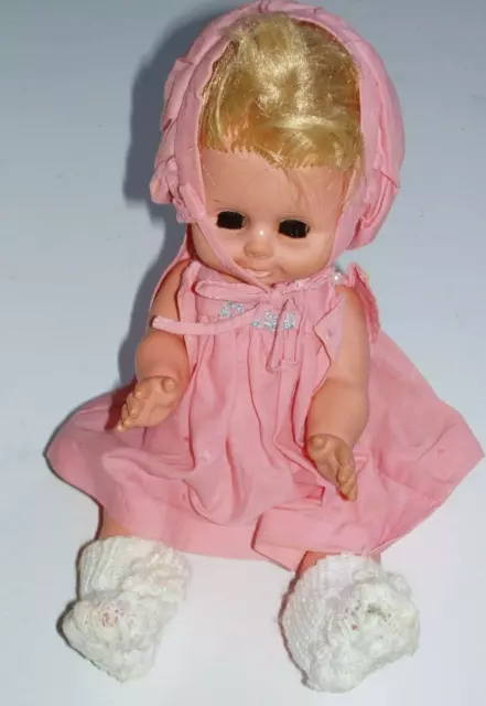 Vintage Baby Girl Doll In Pink Outfit Etc - Eyelashes Open When Tilted - App 10"