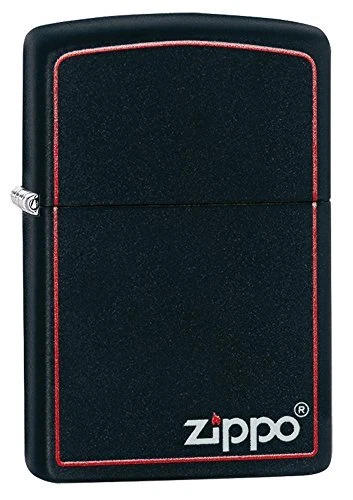Zippo Lighter- Personalized Engrave Black Matte Color Red Border Logo #218ZB