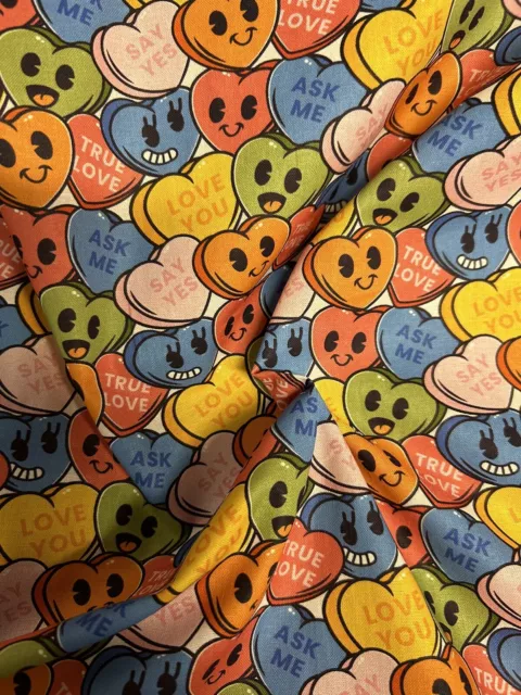 5 Metres Kawaii Love Hearts Printed 100% Cotton Craft Fabric