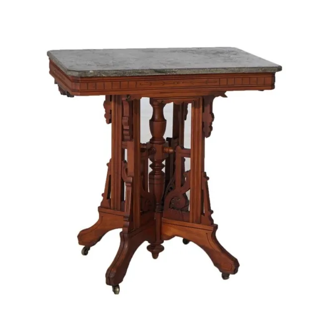 Antique Eastlake Victorian Walnut Marble Top Table C1890 2