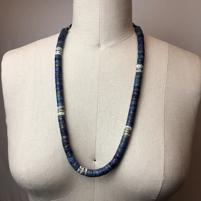 Painted Metal Artisan Necklace Flexible Articulated Snake Coil Blue Bronze