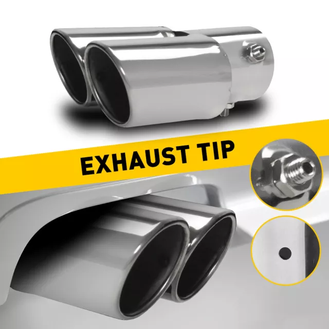 Car Dual Exhaust Pipe Tip Tail Muffler Stainless Steel Chrome Round Accessor