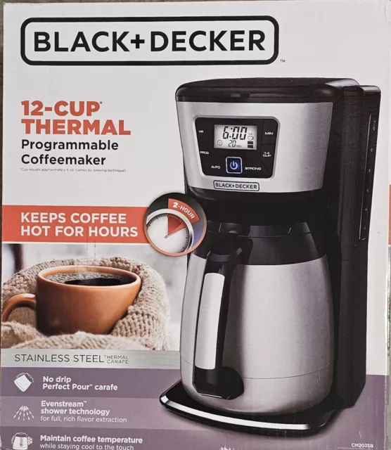 BLACK+DECKER CM5000B Mill & Brew 12-Cup Programmable Coffeemaker with  Built-In Grinder, Black/Stainless Steel 