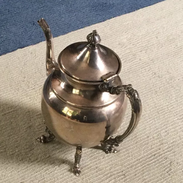 Vintage 1970s 10"T Sheridan Silver On Copper Tea/Coffee Pot Footed Hinger Lid