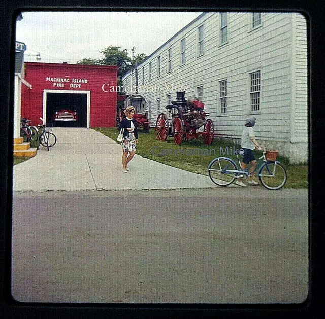 1965 Color Slide Film Photo Mackinac Island Fire Department Station Apparatus