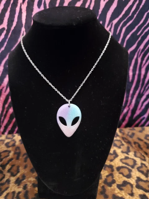 Pastel Ombre Glitter Resin Alien Necklace Y2k cotton candy 90s 2000s aesthetic Pastel Ombre Glitter Resin Alien Necklace Y2k cotton candy 90s 2000s aesthetic