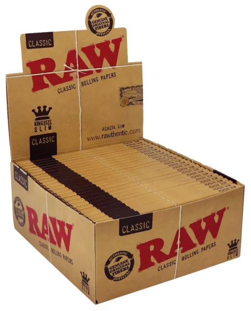 RAW Classic 50 x 32 king size Slim papiers 1 Boîte Unbleached long papers