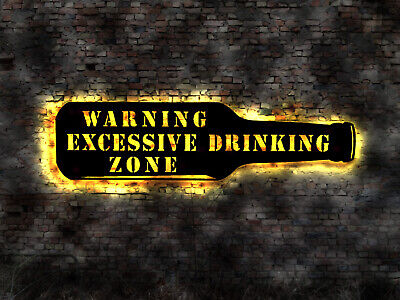 LED sign Warning Excessive Drinking Zone Beer alcohol funny Schild lustig  NEON