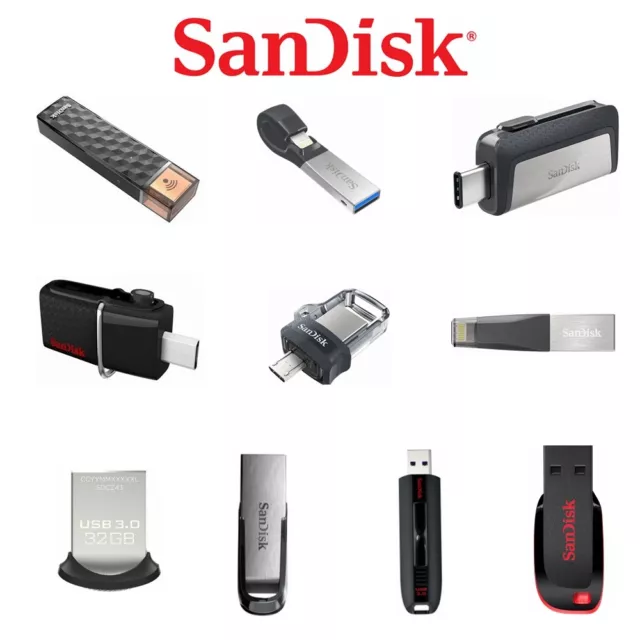 USB Drive 3.0/2.0 SanDisk Ultra Fit 32GB 64GB 128G 256G 16G Type-C iXpand Memory