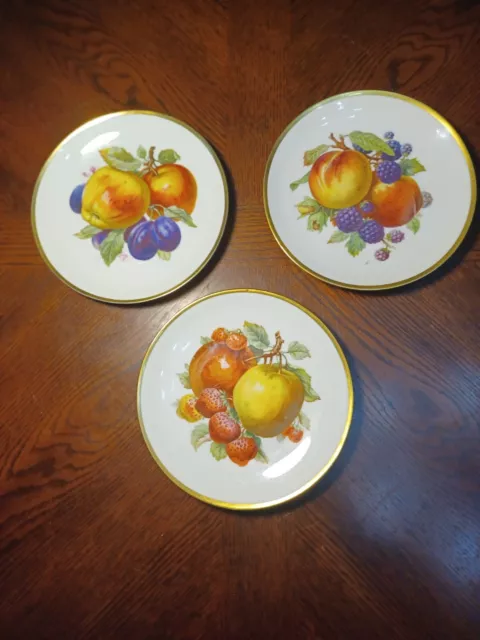 Vintage Mitterteich Bavaria China 7 5/8" Fruit Gold Trimmed Plates (3) -Germany