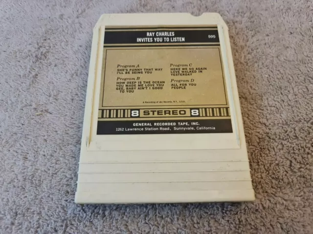 Ray Charles- ‘Invites You To Listen’ 8-Track Tape. Tested, Plays. Flat Pak