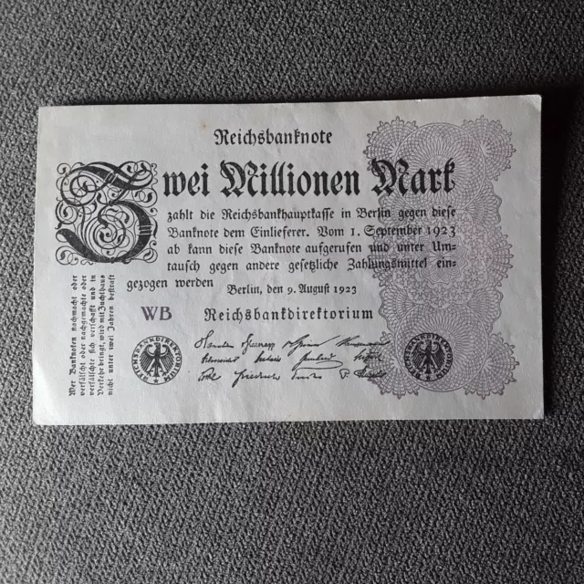 Reichsbanknote Zwei Millionen Mark, Serie WB, 9. August 1923 *gut erhalten*