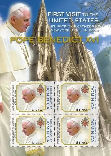 Dominica 2008 - Pope Benedict visits U.S - sheet of 4 stamps - Scott #2650 - MNH