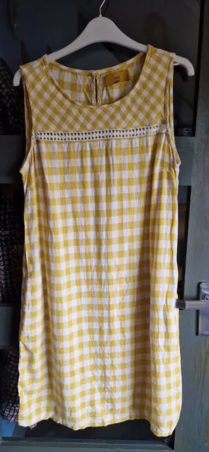 Next Yellow & White Gingham & Lace Trim Summer Dress With Pockets Size 12