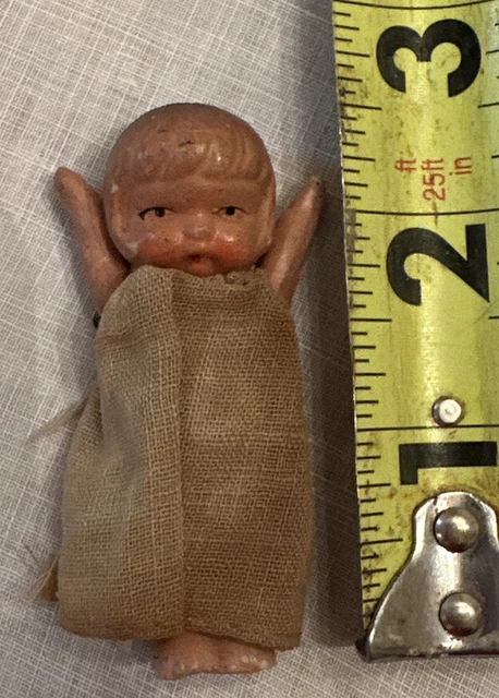 Antique Japan Miniature All Bisque Baby Dollhouse Doll 2.5" Frozen Charlotte