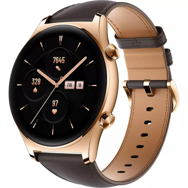 HONOR Watch GS 3 Smartwatch GPS 46Mm Classic Gold Leather Strap Smart Watch