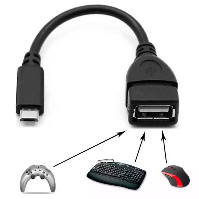 Cavo Adattatore da USB 2.0 Femmina a Micro B Maschio OTG per Smartphones Nero