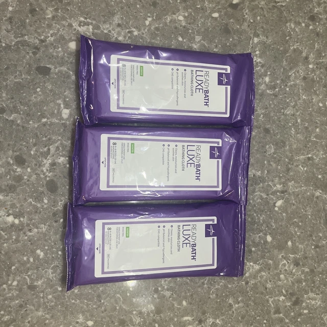 Lot of 3 Medline Ready Bath Bathing Cloth 8 Cloths Scented Hypoallergenic 01/24