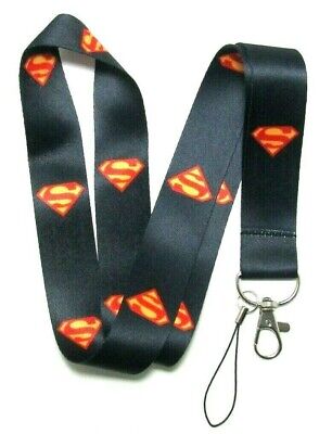 New Superman Lanyard Black Keychain Strap Badge Id Holder