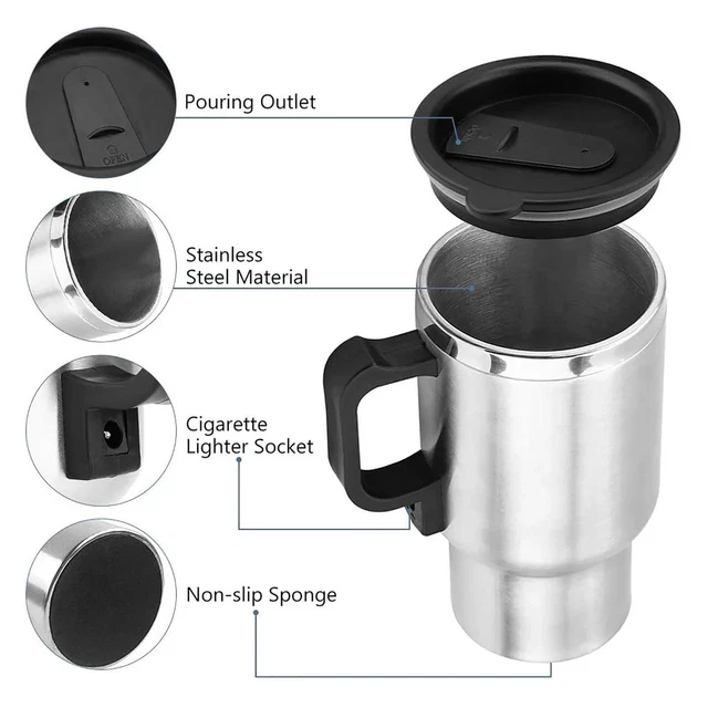 Travel Coffee Heated Mug 450Ml Car Based Heating   Steel Cup Kettle new. 7