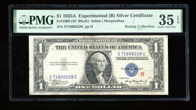 DBR 1935-A $1 Silver Experimental (R) Fr. 1609 PMG 35 EPQ Serial S71806228C