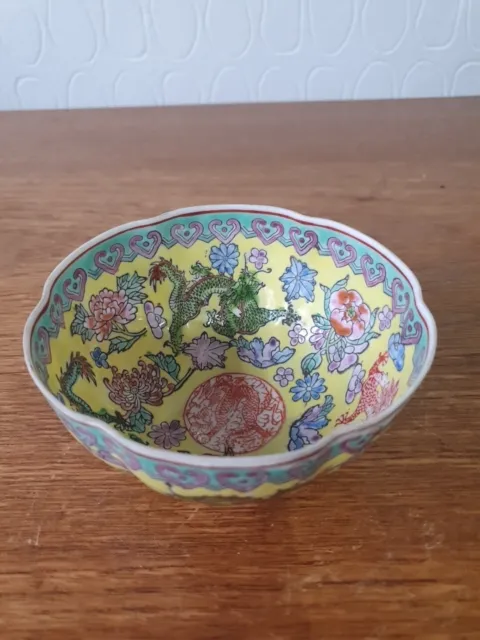Dainty Vintage Chinese Famille Rose Hand Painted Enamel Egg Shell Bowl