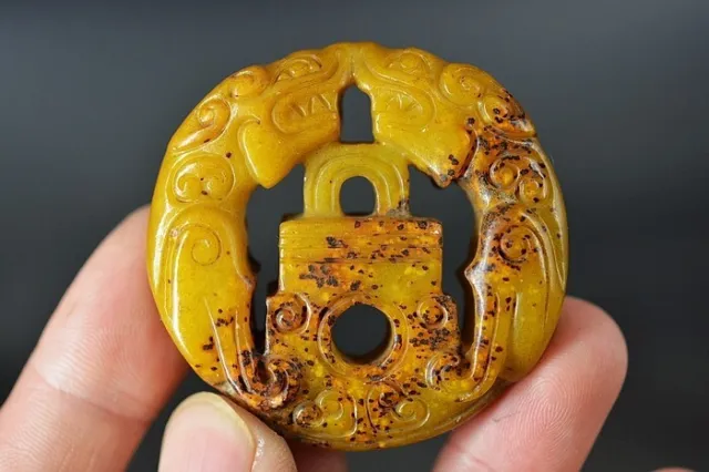 Delicate China Old Jade Hand-Carved *Dragon* Bead Pendant A2