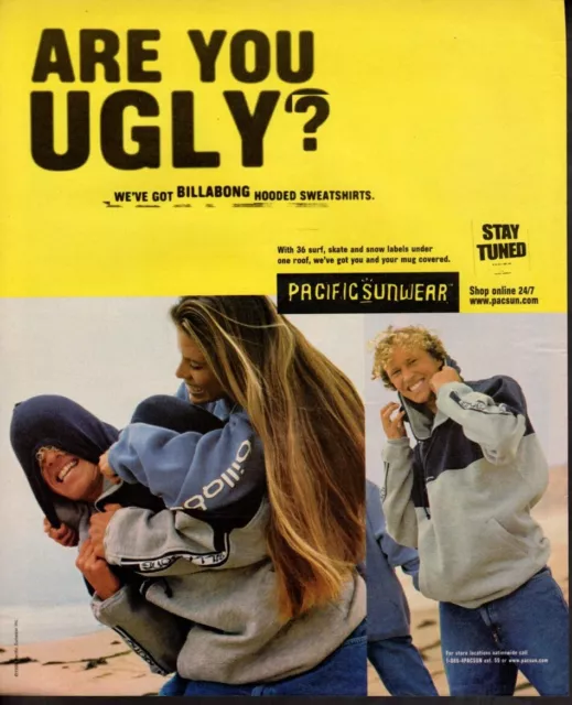Vintage print ad advertisement Fashion Men Billabong hoodie Are You Ugly 1999