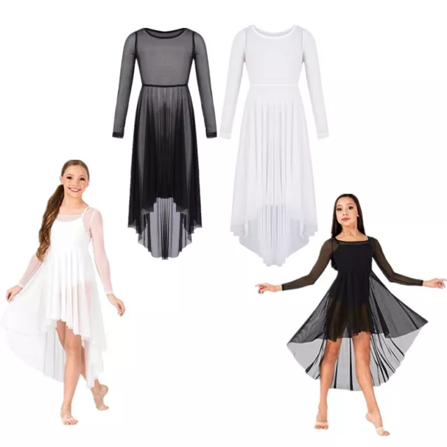 Girls Kids Lyrical Praise Robe Dress Liturgical Dance Wear Costume Mesh Maxi