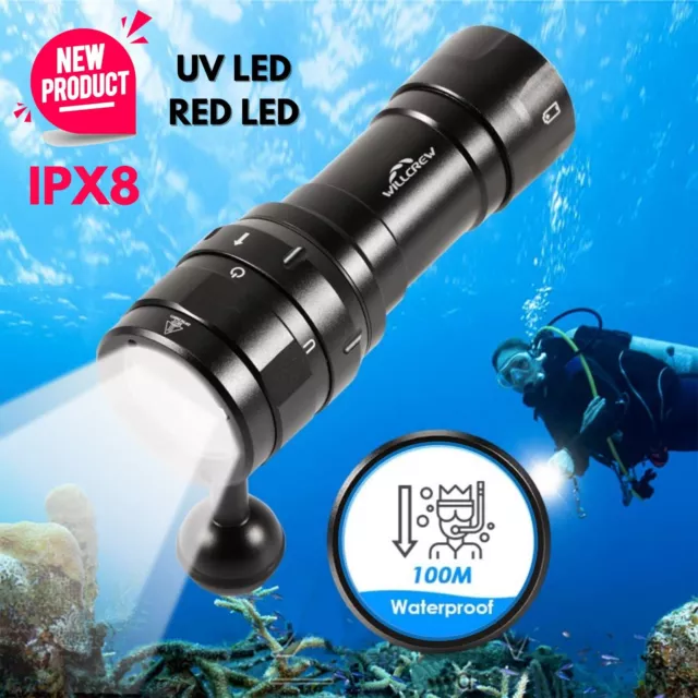 Scuba Dive Lights 100M Submersible Waterproof Photo Video Torch LED Flashlight