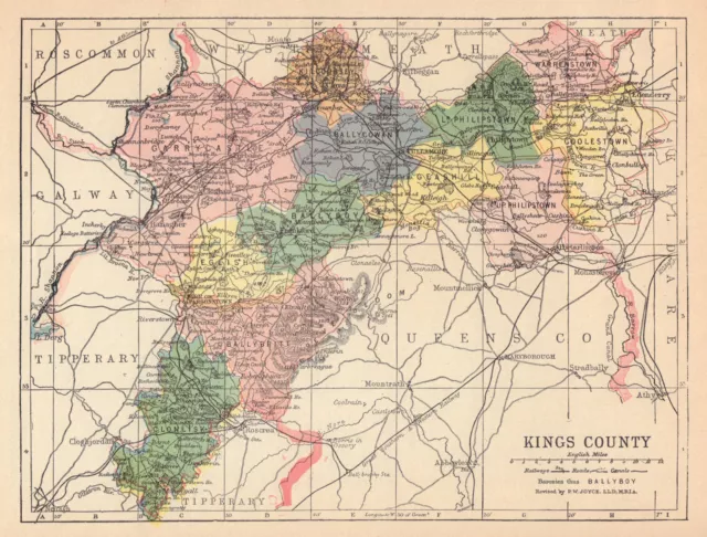 KINGS COUNTY (OFFALY) antique map. Leinster. Ireland. JOYCE 1905 old