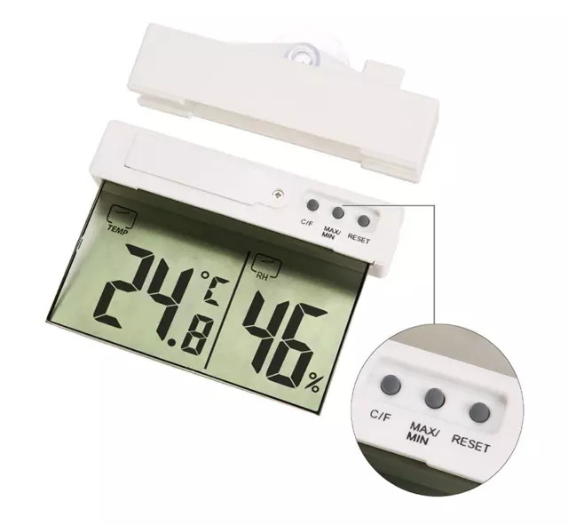 Digital Fenster Thermometer LCD Innen Außen Hygrometer mit Saugkopf Transparent