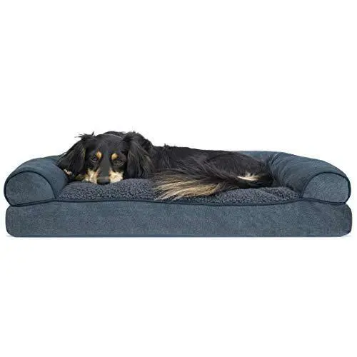 Furhaven Pet Bed for Dogs and Cats - Sherpa and Chenille Sofa-Style Pillow