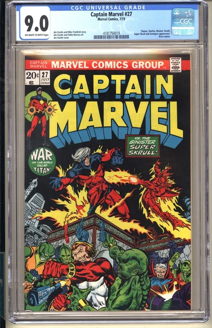 Captain Marvel #27  CGC 9.0 OWW VF/NM 1973  1st app Eros (Starfox) Drax Thanos