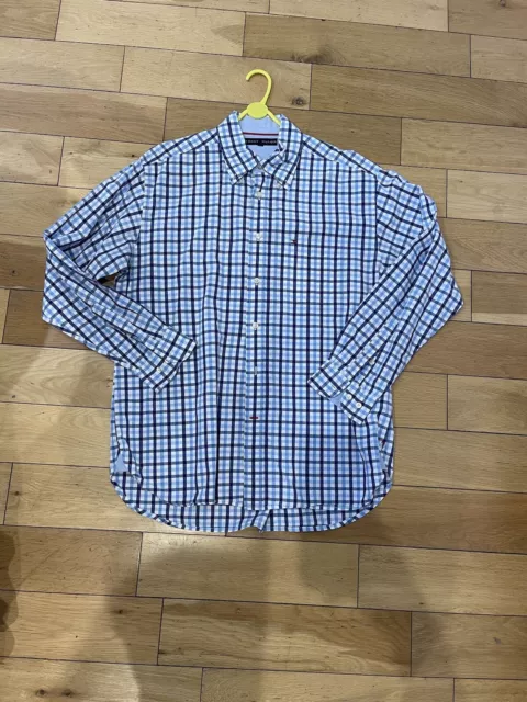 TOMMY HILFIGER Shirt Blue /black/ White Check Long Sleeve Mens Size L