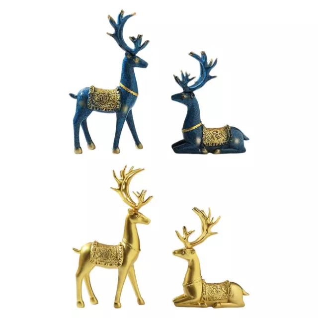 2 pièces Figurines de renne résine artisanat Couple Statues de cerf pour la