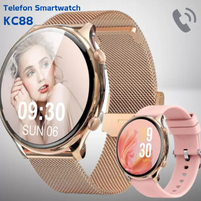 Damen Smartwatch Fitness Tracker mit Telefonfunktion, Blutdruckmessung Puls KC88