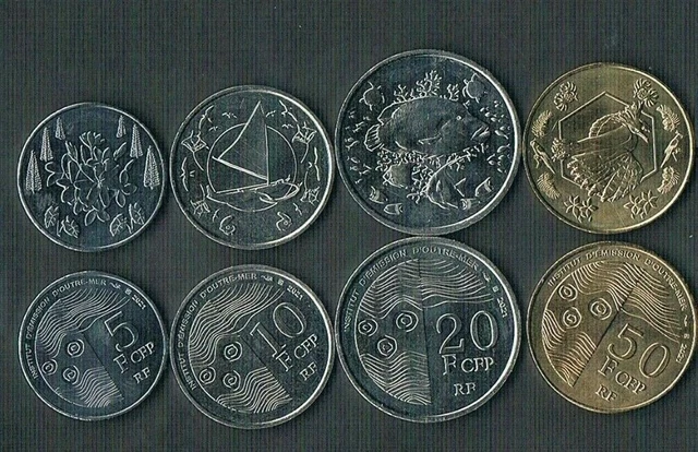 FRENCH PACIFIC POLYNESIA TAHITI COIN SET 5+10+20+50 Francs 2021 UNC LOT of 4