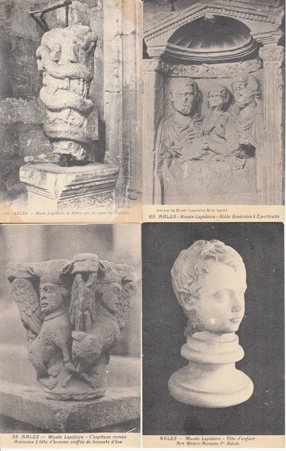 Lot de 4 cartes postales anciennes old postcards ARLES musée lapidaire mytra